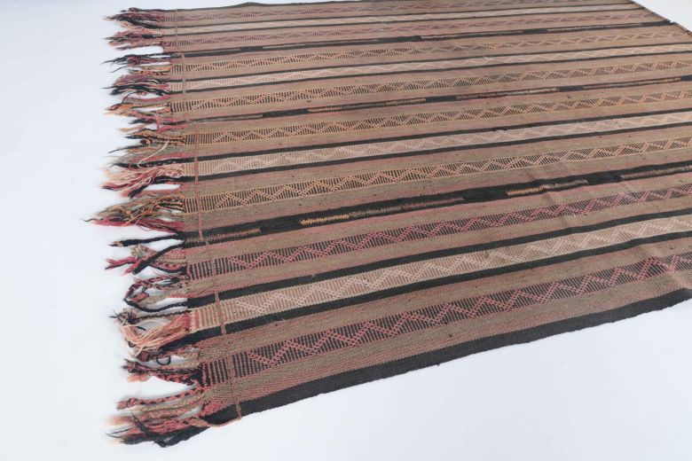 Striped Brown Handmade Vintage Rug