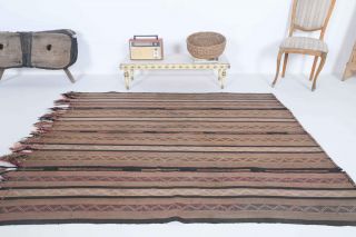 Striped Brown Handmade Vintage Rug - Thumbnail