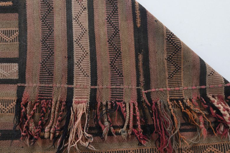 Striped Brown Handmade Vintage Rug