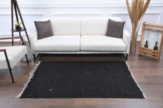 Black Handmade Vintage Rug - Thumbnail