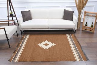 Handmade Vintage Brown Rug - Thumbnail