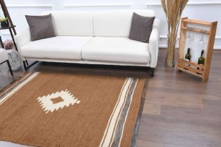 Handmade Vintage Brown Rug - Thumbnail