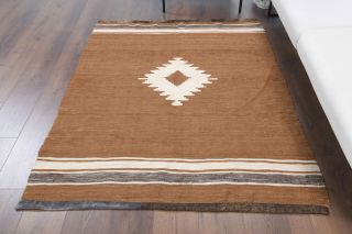 Handmade Vintage Brown Rug - Thumbnail