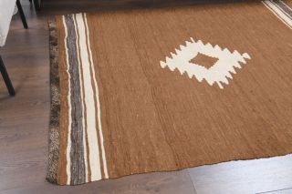 Handmade Vintage Brown Rug - Thumbnail