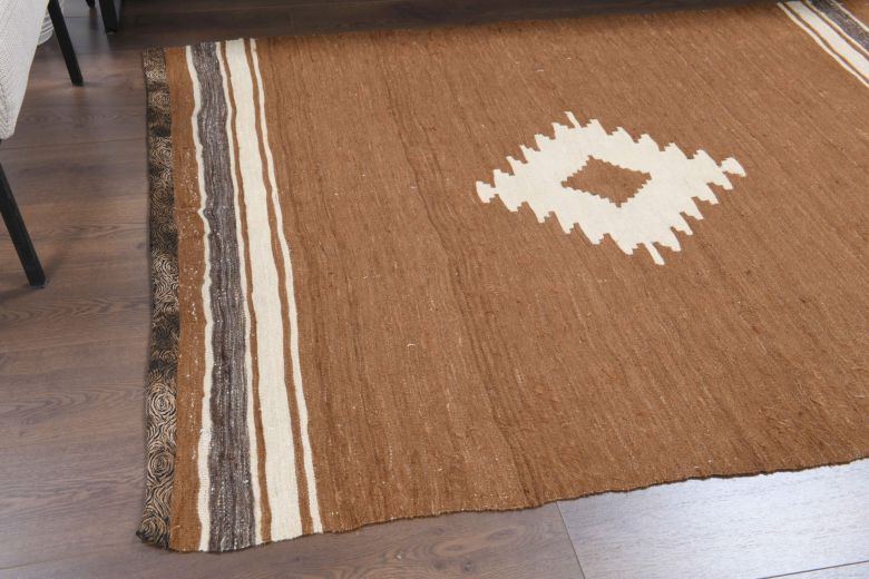 Handmade Vintage Brown Rug