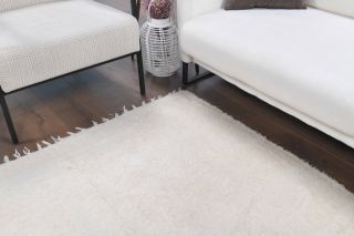 White Handmade Vintage Rug - Thumbnail