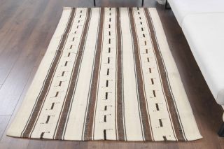 Handmade Vintage Beige Kilim Rug - Thumbnail