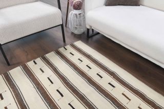 Handmade Vintage Beige Kilim Rug - Thumbnail