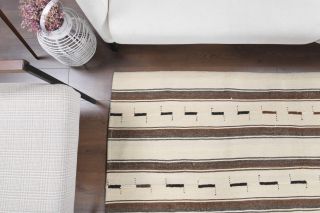 Handmade Vintage Beige Kilim Rug - Thumbnail