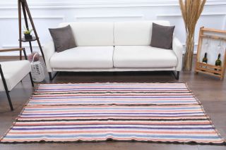 Striped Kilim Handmade Vintage Rug - Thumbnail