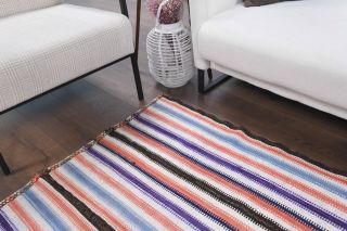 Striped Kilim Handmade Vintage Rug - Thumbnail