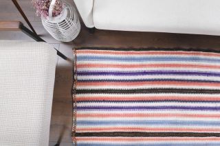 Striped Kilim Handmade Vintage Rug - Thumbnail