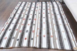 Black White Kilim Handmade Vintage Rug - Thumbnail