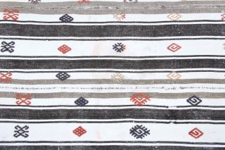 Black White Kilim Handmade Vintage Rug - Thumbnail