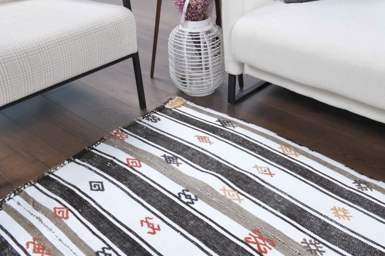 Black White Kilim Handmade Vintage Rug