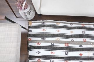 Black White Kilim Handmade Vintage Rug - Thumbnail