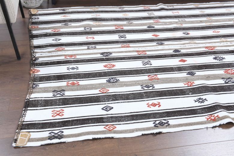 Black White Kilim Handmade Vintage Rug