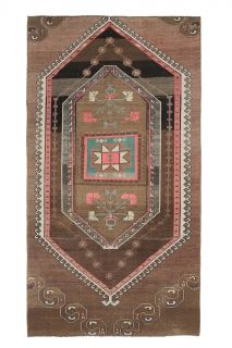 Handmade Vintage Brown Rug - Thumbnail