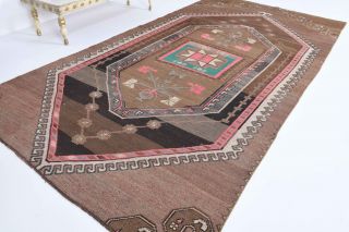 Handmade Vintage Brown Rug - Thumbnail