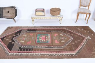 Handmade Vintage Brown Rug - Thumbnail