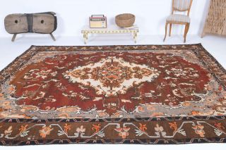 Red to Brown - Handmade Vintage Anatolian Rug - Thumbnail