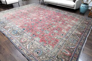 Vintage Tabriz Pink Rug - Thumbnail