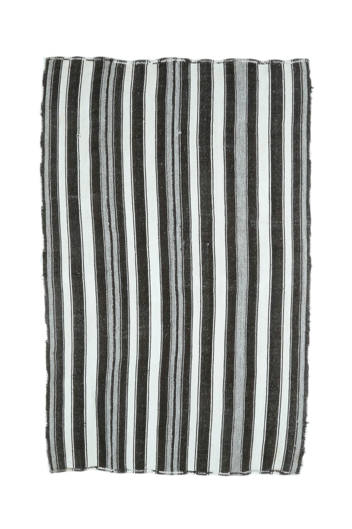 Hattie - Black & White Striped Jute Kilim - Thumbnail