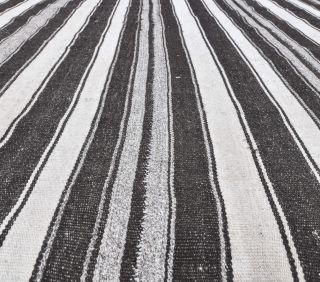 Hattie - Black & White Striped Jute Kilim - Thumbnail