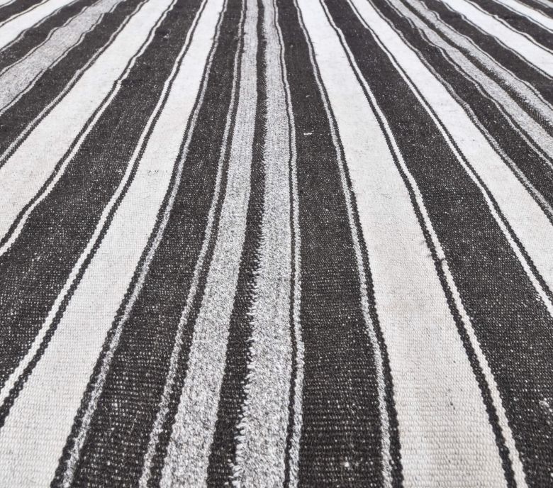 Hattie - Black & White Striped Jute Kilim