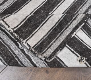 Hattie - Black & White Striped Jute Kilim - Thumbnail