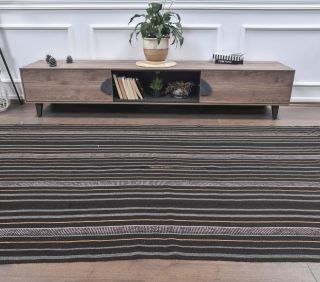 Hazal - Dark Striped Kilim Rug - Thumbnail