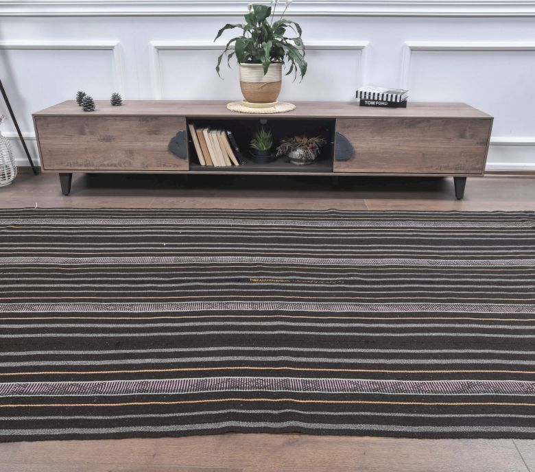 Hazal - Dark Striped Kilim Rug