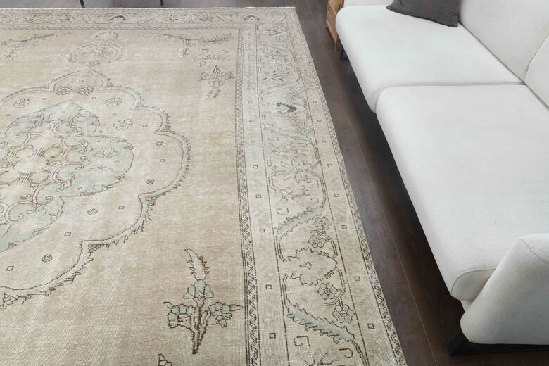 Neutral Beige Persian Vintage Wool Rug