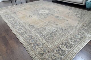 Neutral Persian Antique Wool Carpet - Thumbnail