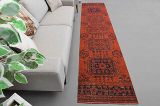 Red Vintage Floral Runner Rug - Thumbnail