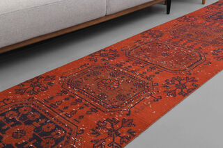 Red Vintage Floral Runner Rug - Thumbnail