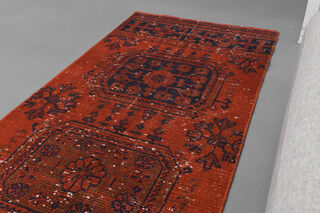 Red Vintage Floral Runner Rug - Thumbnail