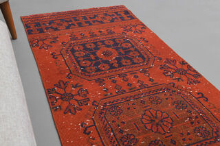 Red Vintage Floral Runner Rug - Thumbnail