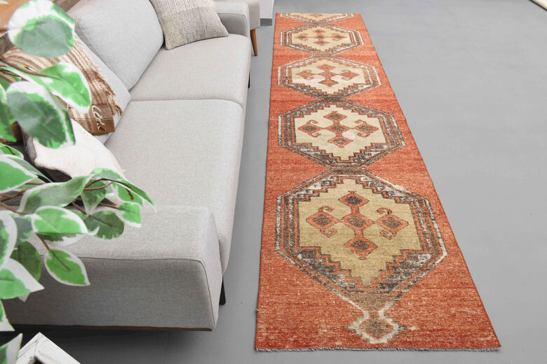 Brick Red Oushak Runner Rug