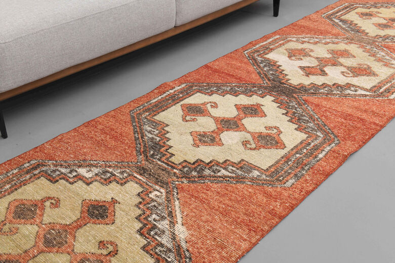 Brick Red Oushak Runner Rug