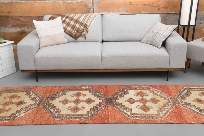 Brick Red Oushak Runner Rug