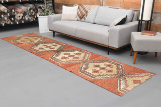 Brick Red Oushak Runner Rug - Thumbnail