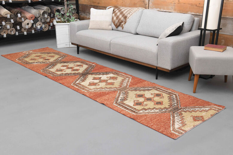 Brick Red Oushak Runner Rug