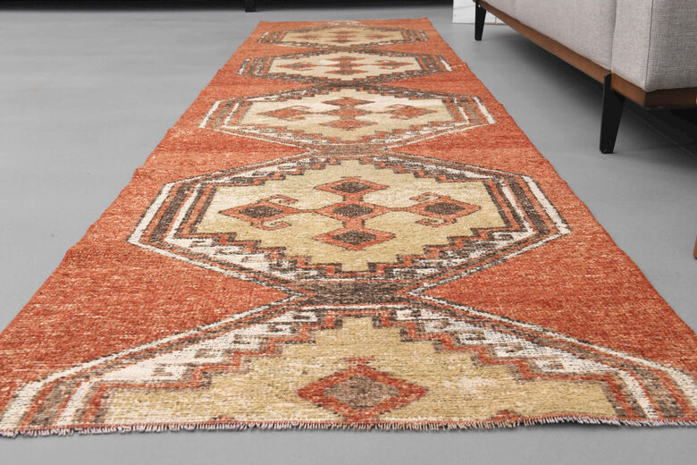 Brick Red Oushak Runner Rug