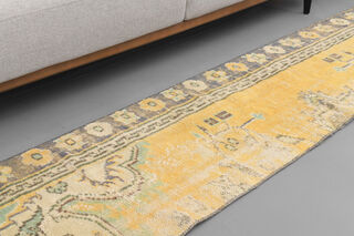 2x8 Mustard Oushak Narrow Runner Rug - Thumbnail