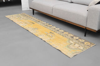 2x8 Mustard Oushak Narrow Runner Rug - Thumbnail