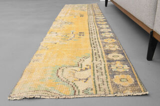 2x8 Mustard Oushak Narrow Runner Rug - Thumbnail