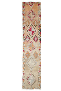 Muted Colored 1960's Vintage Runner Rug - Thumbnail