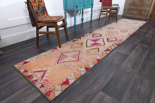 Muted Colored 1960's Vintage Runner Rug - Thumbnail