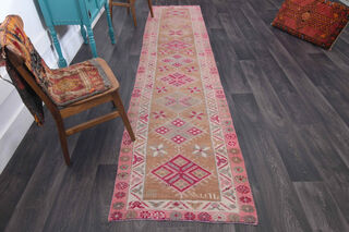 Vintage Pink Oushak Runner Rug - Thumbnail